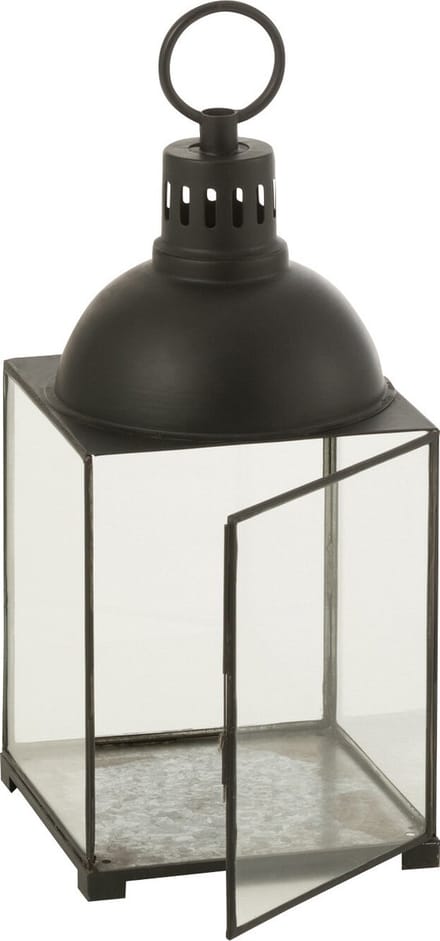 J-Line lantaarn Hagrid - glas/ijzer - zwart - small