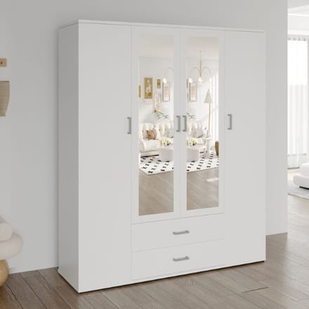 Kledingkast 'Marc' 4 deuren met 2 spiegels Wit - 160cm breed