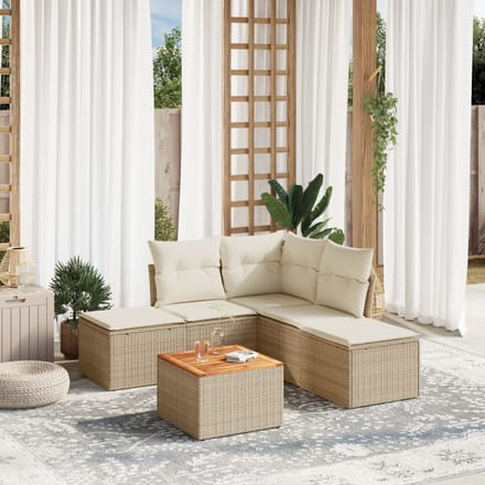 vidaXL - 6-delige - Loungeset - met - kussens - poly - rattan - beige