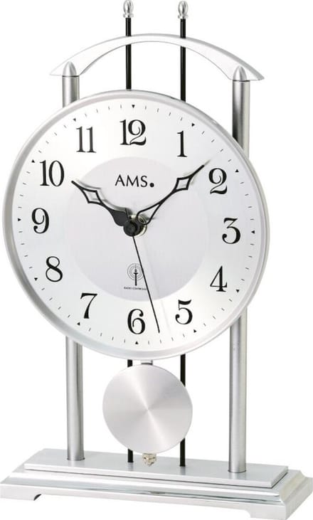 AMS Tafelklok 5192 zilver - zendergestuurd met slinger