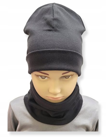 Dartomik - Babykleding Set - Muts en Sjaal - 40-44 cm - Zwart - Oeko-tex