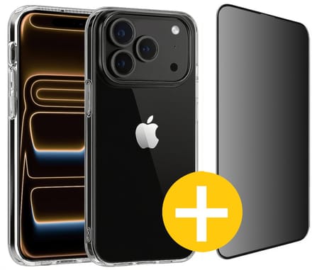 Hoesje en Privacy Screenprotector Combi Geschikt Voor iPhone 17 Pro Max - Transparant Hoesje + Privacy Glas