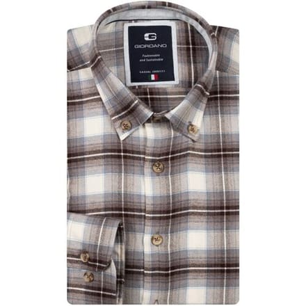 Giordano Overhemd Loretto Soft Flanel Check Button-Down Donker Bruin / male