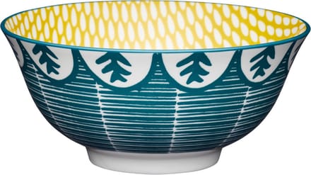 Kitchencraft Kom Leafy Green 15,7 Cm Keramiek Petrolblauw/geel