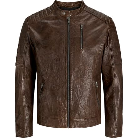 Jack & Jones - Heren Jas zomer Richard Leather Jacket - Bruin - Maat M