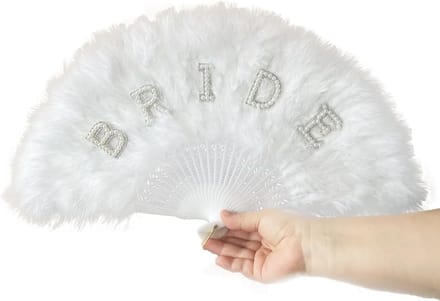 Bruidsveren waaier - Bruidsaccessoire - Bruiloft decoratie - Met strass en parels - 28 x 48 cm - Wit