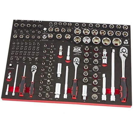 AOK Professionele 130-delige 1/4, 3/8, 1/2 inch doppenset met foam inlay