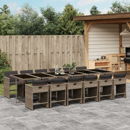 vidaXL - 13-delige - Tuinset - met - kussens - poly - rattan - grijs