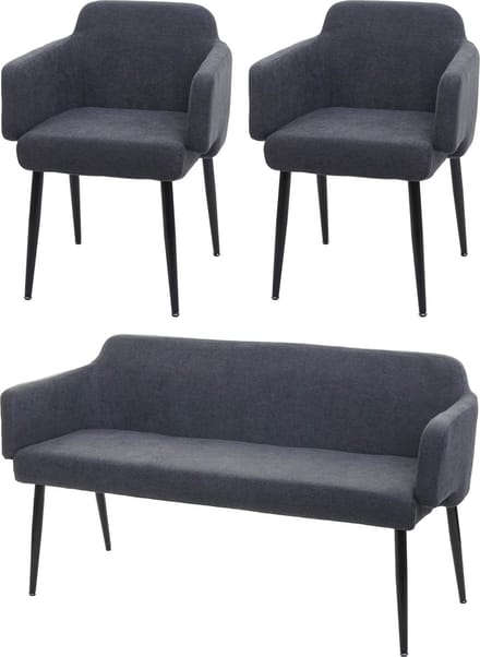 Eetkamerset MCW-L13, set van 2 stoelen + bank Eetkamerset, stof/textiel ~ antraciet