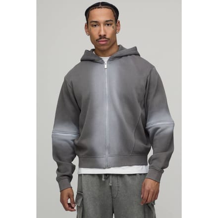 Boxy Hoodie Met Ritssluiting En Spray Wash | Charcoal | Size Medium