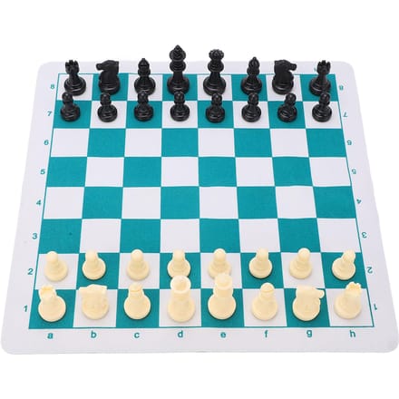 Schaakset Plastic Stukken Mousepad Bordspellen PU Leer Schakbord Reizen Bijeenkomst Kinderspeelgoed blue