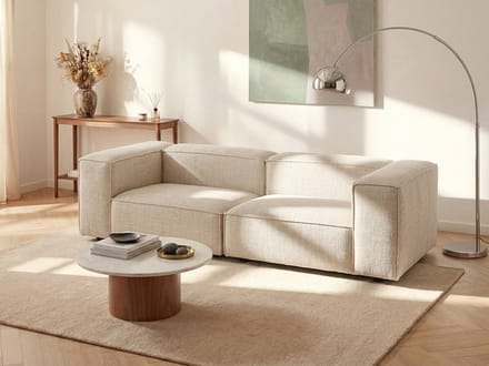 Vente-unique Modulaire driezitsbank in beige chenillestof RUZOLO