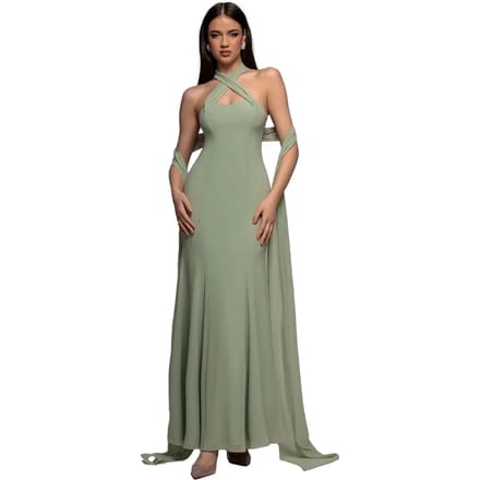Mousseline Decolleté Jurk Dames Goddiva Maxi