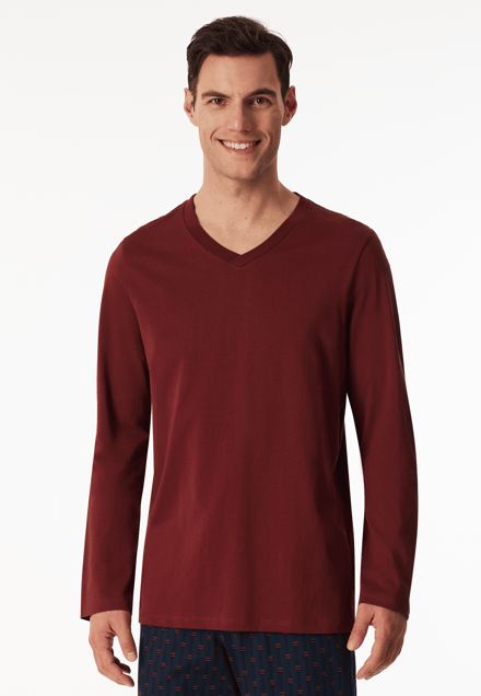 Shirt met lange mouwen en v-hals wijnrood - Mix+ Relax 48