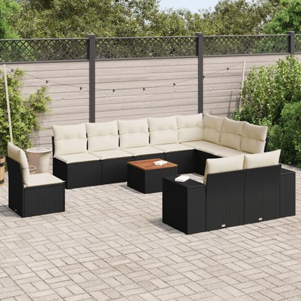 vidaXL - 11-delige - Loungeset - met - kussens - poly - rattan - zwart