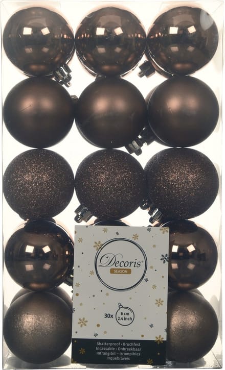 Decoris kerstballen - 30x st - walnoot bruin - D6 cm - kunststof - kerstversiering