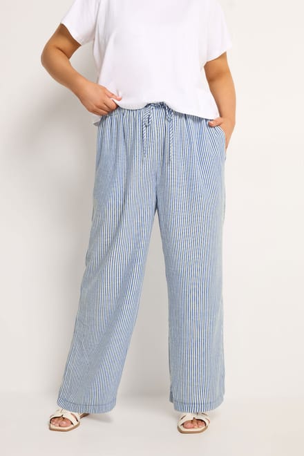 Yours Blauwe Gestreepte Broek Met Trekkoord Size 42