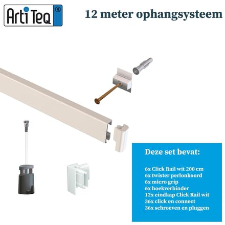 Artiteq - Ophangrail Schilderij - Aluminium - Wit - 12 meter