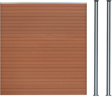 Composiet schutting paneel & 2x led palen - bruin - 185x180 cm