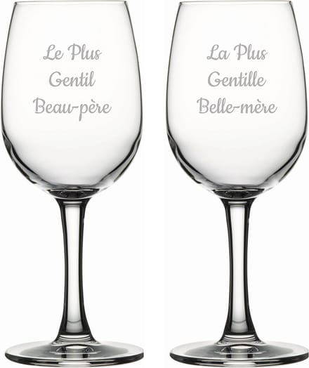 Witte wijnglas gegraveerd - 26cl - Le Plus Gentil Beau-père & La Plus Gentille Belle-mère