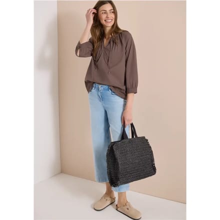 Blouse met 3/4 mouwen en gespleten hals in effen kleur