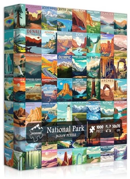 Nationale parken puzzel 1000 stukjes | Landschapspuzzel | Reisposter met natuurtafereel