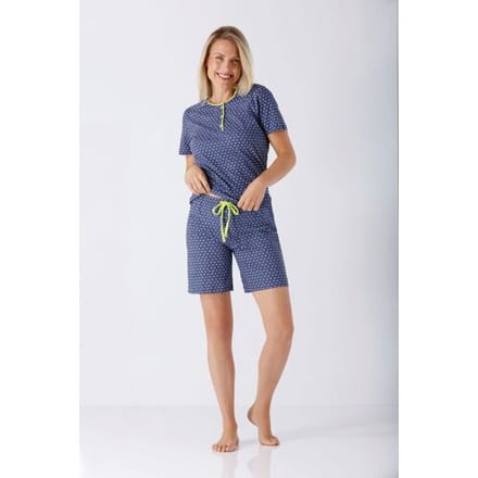 Blauwe Hajo dames shortama driekhoekjes - Blauw - Maat - 48/50