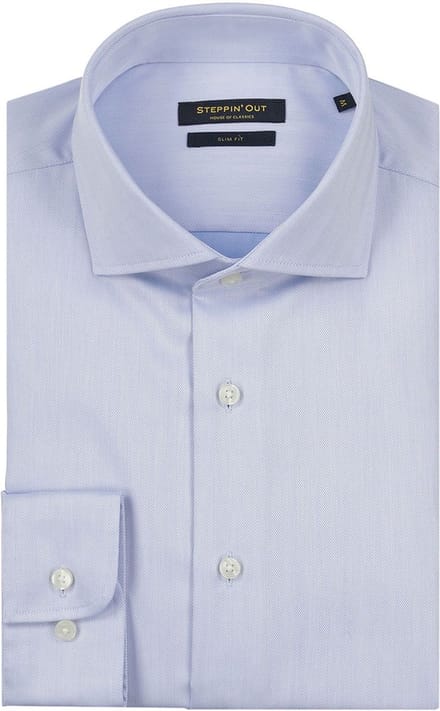 Steppin' Out Overhemd Slim-Fit Herringbone Lichtblauw - Maat 3XL - Heren