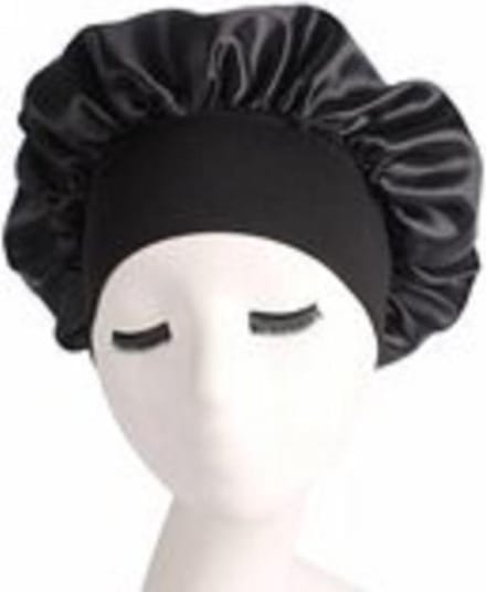 Slaapmuts - Bonnet Satijn - XL - Slaapmuts Satijn - Hoofddeksel - Elastisch - Zwart- Breede band - Haar verzorging