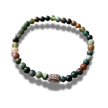 Armband - natuursteen - India agaat - zilverkleurig element - 4 mm 17 cm