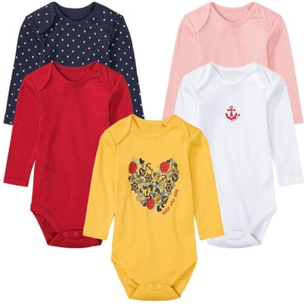 LUPILU 5 rompertjes (Wit/geel/rood/roze/marine, 62/68)