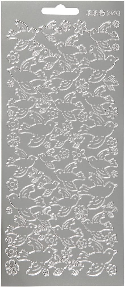 Stickers, duiven, vel 10x23 cm, zilver, 1 vel