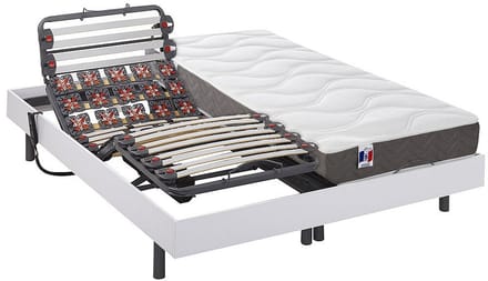 Vente-unique Bed met elektrische lattenbodem stof wit 2 x 80 x 200 cm