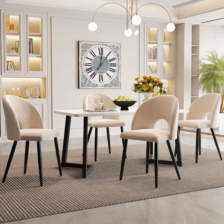 MODENUIT Eethoek 117 x 68 cm - Set Met 4 Stoelen En Verstelbare Stoelpootjes - Voor Eetkamer - Fluweel Beige