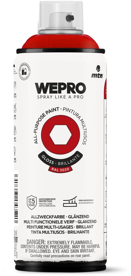 Spuitbus Ral 3020 Rood Glans MTN WEPRO ALL-PURPOSE PAINT 400ML