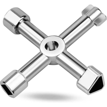 4-weg multifunctionele sleutel van zinklegering – kruis (vierkant, 2 driehoeken, knop) 5,5×5,5 cm (Zilver)