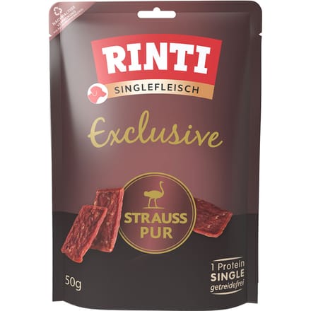 RINTI Singlevlees Exclusive Snack 50 g - Voordeelpakket: 3 x 50 g Struisvogel Puur