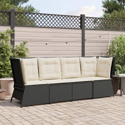 vidaXL - Tuinhoekbank - met - kussens - poly - rattan - zwart