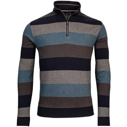 Baileys Trui Sweat Halfzip Jacquard Piqué Yarn Dyed Stripe Adriatic Blue / male