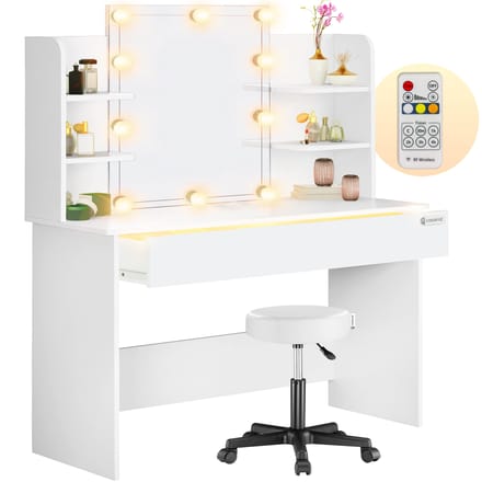 Casaria Make up Tafel Lucia - LED Kruk Lade 140x110x40cm - Wit