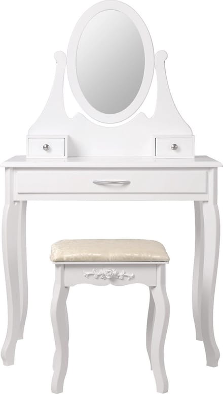 Kaptafel 75x140x40 cm in wit met spiegel, 3 laden & kruk ML-Design