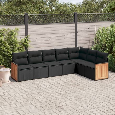 vidaXL - 7-delige - Loungeset - met - kussens - poly - rattan - zwart