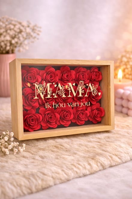 Shadowbox "Mama, ik hou van jou" | Cadeau | Rozen | Moederdag