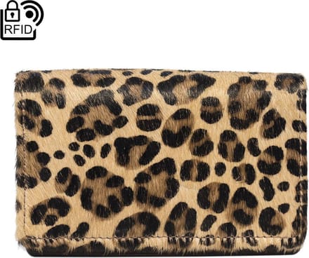 Leren Portemonnee – Portemonnee Dames - Lichtbruin Met Dierenprint– RFID