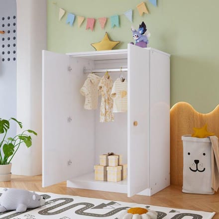 Armoire - MUVOE - 2 portes - MDF blanc - Tringle à vêtements - Taille compacte blanc