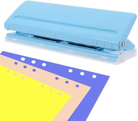 Perforator met zes gaten - verstelbare gatafstand - perforeert 6 vellen papier tegelijk - blauw