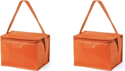 2x stuks kleine mini koeltasjes oranje sixpack blikjes - Compacte koelboxen/koeltassen