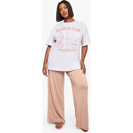 boohoo Dames Plus Brunch Club T-Shirt & Broek Pyjama Set | Blush | Maat: 44