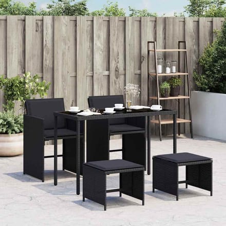 vidaXL - 5-delige - Tuinset - met - kussens - poly - rattan - zwart