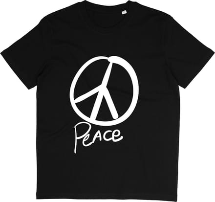 T Shirt Vrede - Peace Symbool - Zwart - Maat L